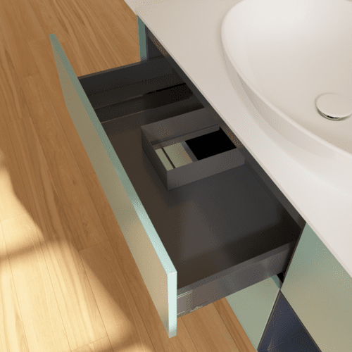 Bild von VILLEROY BOCH Finion Waschbeckenunterschrank, mit Beleuchtung, 3 Auszüge, 1200 x 603 x 501 mm, Olive Matt Lacquer / Midnight Blue Matt Lacquer / Glass White Matt #F951HGGM