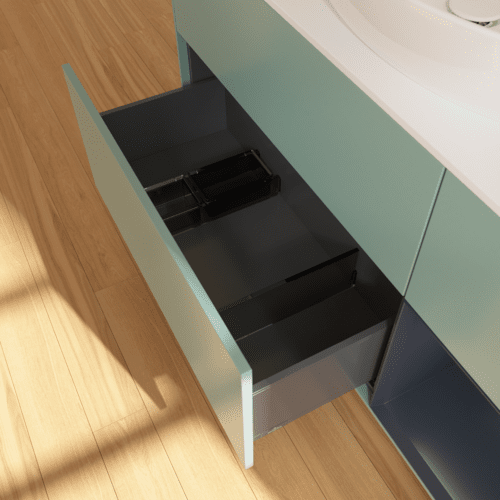 Bild von VILLEROY BOCH Finion Waschbeckenunterschrank, mit Beleuchtung, 3 Auszüge, 1200 x 603 x 501 mm, Olive Matt Lacquer / Midnight Blue Matt Lacquer / Glass White Matt #F951HGGM