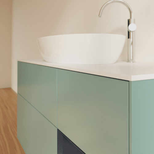 Bild von VILLEROY BOCH Finion Waschbeckenunterschrank, mit Beleuchtung, 3 Auszüge, 1200 x 603 x 501 mm, Olive Matt Lacquer / Midnight Blue Matt Lacquer / Glass White Matt #F951HGGM