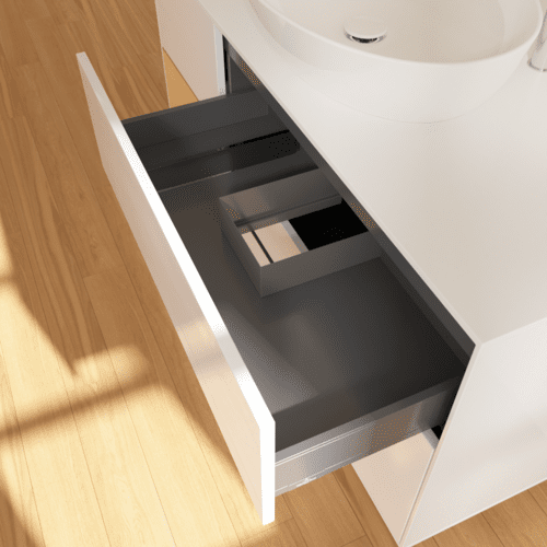 Bild von VILLEROY BOCH Finion Waschbeckenunterschrank, mit Beleuchtung, 3 Auszüge, 1200 x 603 x 501 mm, Glossy White Lacquer / Gold Matt Lacquer / Glass White Matt #F941HFGF