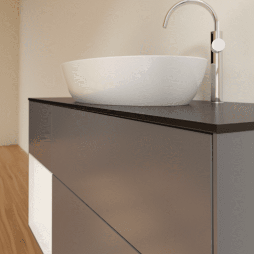 Bild von VILLEROY BOCH Finion Waschbeckenunterschrank, mit Beleuchtung, 3 Auszüge, 1200 x 603 x 501 mm, Anthracite Matt Lacquer / White Matt Lacquer / Glass Black Matt #F942MTGK