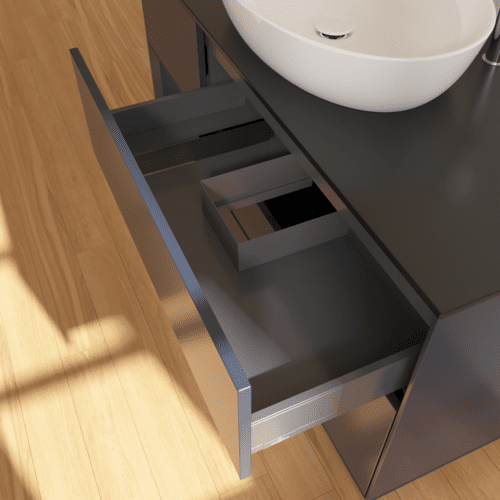 Bild von VILLEROY BOCH Finion Waschbeckenunterschrank, mit Beleuchtung, 3 Auszüge, 1200 x 603 x 501 mm, Midnight Blue Matt Lacquer / Midnight Blue Matt Lacquer / Glass Black Matt #F942HGHG