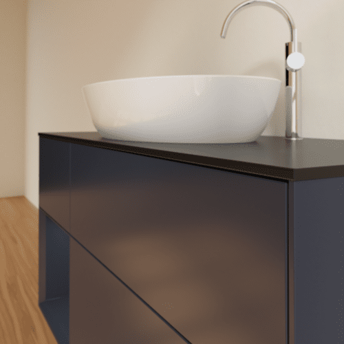 Bild von VILLEROY BOCH Finion Waschbeckenunterschrank, mit Beleuchtung, 3 Auszüge, 1200 x 603 x 501 mm, Midnight Blue Matt Lacquer / Midnight Blue Matt Lacquer / Glass Black Matt #F942HGHG