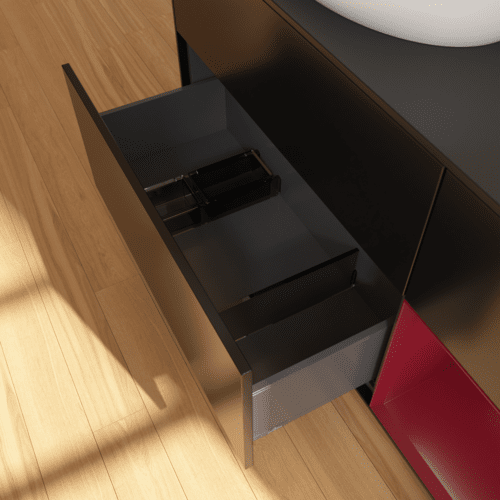 Bild von VILLEROY BOCH Finion Waschbeckenunterschrank, mit Beleuchtung, 3 Auszüge, 1200 x 603 x 501 mm, Black Matt Lacquer / Peony Matt Lacquer / Glass Black Matt #FA52HBPD