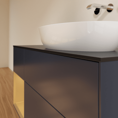 Bild von VILLEROY BOCH Finion Waschbeckenunterschrank, mit Beleuchtung, 3 Auszüge, 1200 x 603 x 501 mm, Midnight Blue Matt Lacquer / Gold Matt Lacquer / Glass Black Matt #FA42HFHG