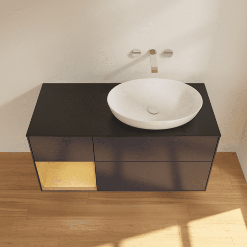Bild von VILLEROY BOCH Finion Waschbeckenunterschrank, mit Beleuchtung, 3 Auszüge, 1200 x 603 x 501 mm, Midnight Blue Matt Lacquer / Gold Matt Lacquer / Glass Black Matt #FA42HFHG