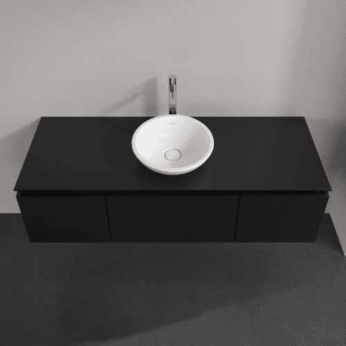 Bild von VILLEROY BOCH Legato Waschbeckenunterschrank, 3 Auszüge, 1400 x 380 x 500 mm, Black Matt Lacquer / Black Matt Lacquer #B58500PD