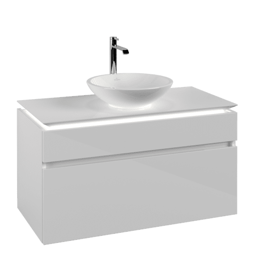 Picture of VILLEROY BOCH Legato Vanity unit, with lighting, 2 pull-out compartments, 1000 x 550 x 500 mm, Glossy White / Glossy White #B572L0DH