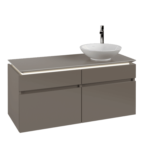 Picture of VILLEROY BOCH Legato Vanity unit, with lighting, 4 pull-out compartments, 1200 x 550 x 500 mm, Truffle Grey / Truffle Grey #B582L0VG