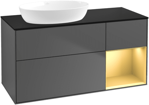 Obrázek VILLEROY BOCH Finion Vanity unit, with lighting, 3 pull-out compartments, 1200 x 603 x 501 mm, Anthracite Matt Lacquer / Gold Matt Lacquer / Glass Black Matt #FA52HFGK