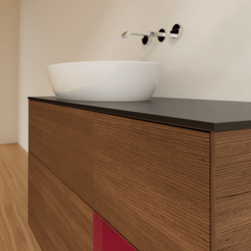 VILLEROY BOCH Finion Waschbeckenunterschrank, mit Beleuchtung, 3 Auszüge, 1200 x 603 x 501 mm, Walnut Veneer / Peony Matt Lacquer / Glass Black Matt #FA52HBGN, Bild 4