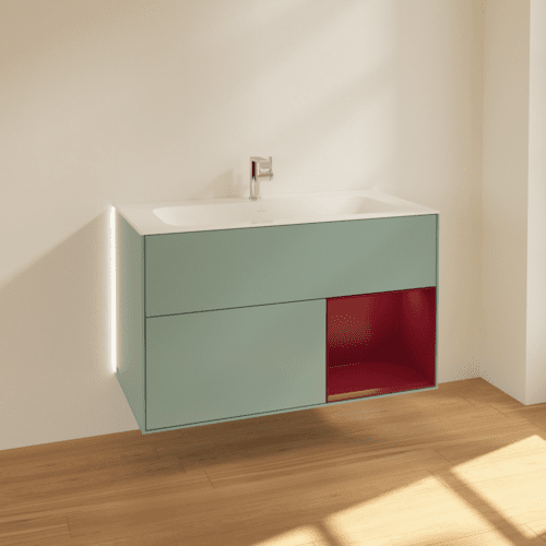 Bild von VILLEROY BOCH Finion Waschbeckenunterschrank, mit Beleuchtung, 2 Auszüge, 996 x 591 x 498 mm, Olive Matt Lacquer / Peony Matt Lacquer #G040HBGM
