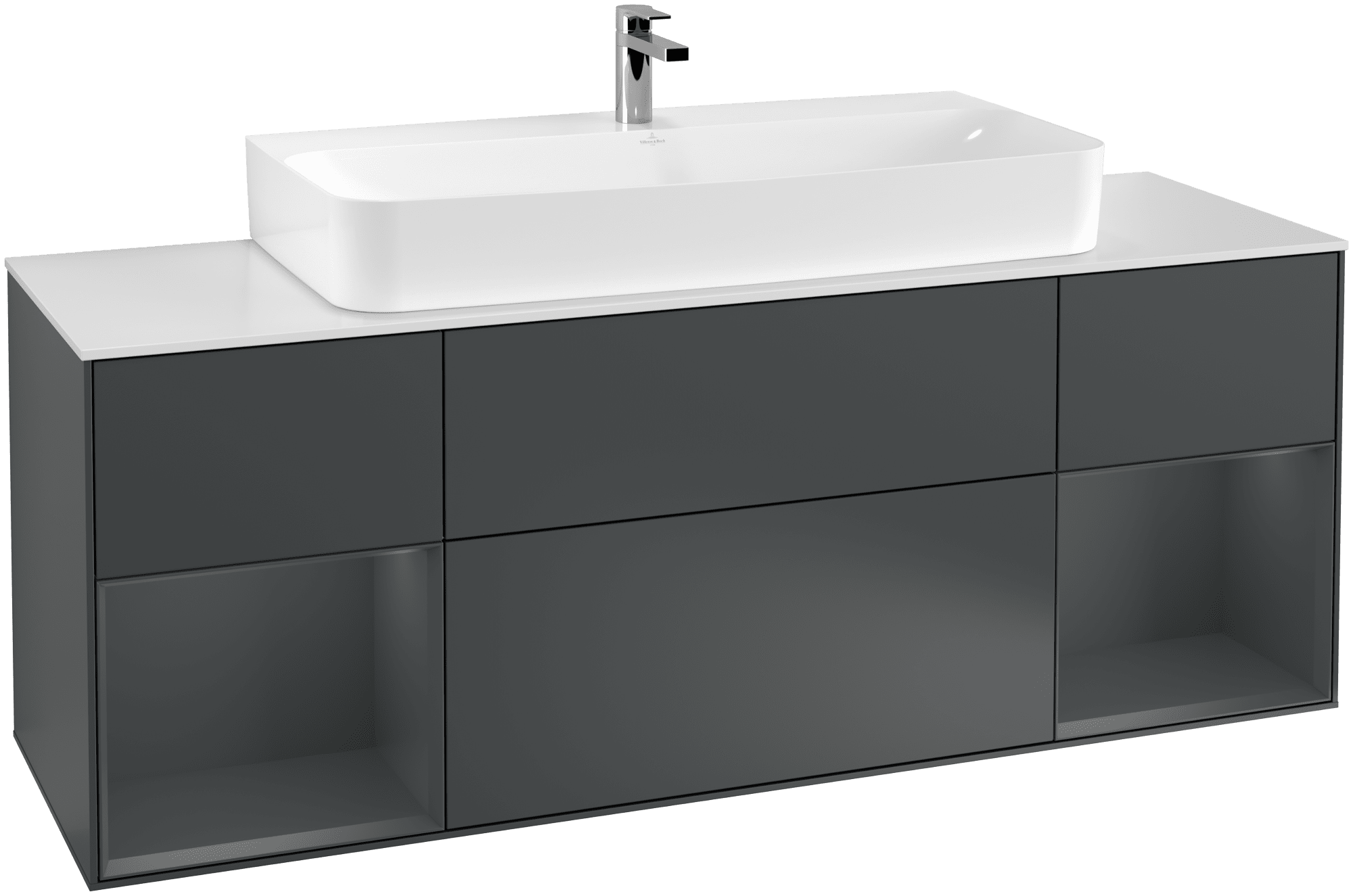 VILLEROY BOCH Finion Vanity unit, with lighting, 4 pull-out compartments, 1600 x 603 x 501 mm, Midnight Blue Matt Lacquer / Midnight Blue Matt Lacquer / Glass White Matt #G211HGHG resmi