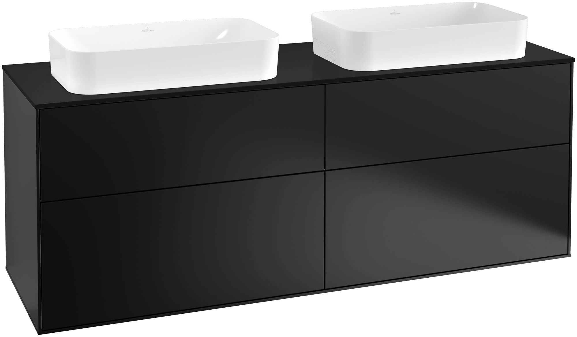 VILLEROY BOCH Finion Vanity unit, with lighting, 4 pull-out compartments, 1600 x 603 x 501 mm, Black Matt Lacquer / Glass Black Matt #G31200PD resmi