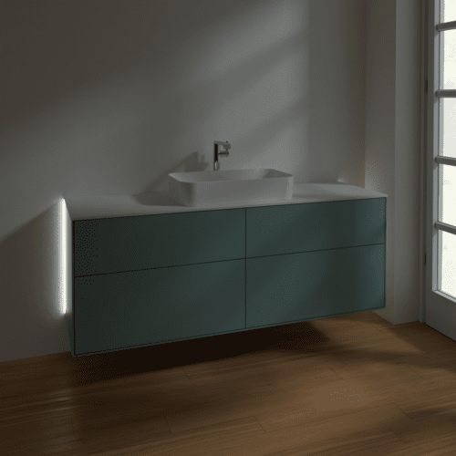 Bild von VILLEROY BOCH Finion Waschbeckenunterschrank, mit Beleuchtung, 4 Auszüge, 1600 x 603 x 501 mm, Olive Matt Lacquer / Glass White Matt #G32100GM