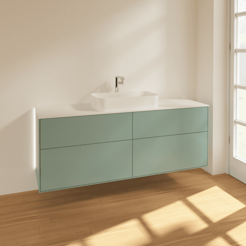 Bild von VILLEROY BOCH Finion Waschbeckenunterschrank, mit Beleuchtung, 4 Auszüge, 1600 x 603 x 501 mm, Olive Matt Lacquer / Glass White Matt #G32100GM