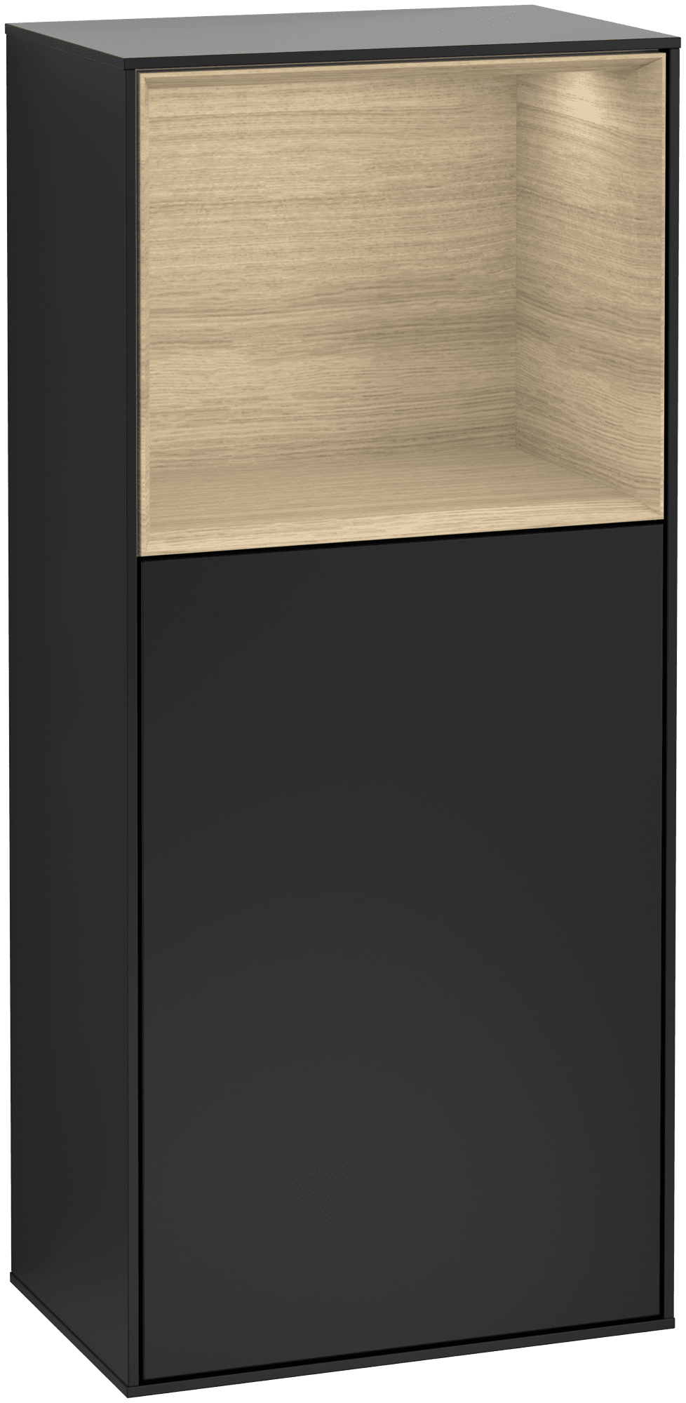 Bild von VILLEROY BOCH Finion Seitenschrank, mit Beleuchtung, 1 Tür, 418 x 936 x 270 mm, Black Matt Lacquer / Oak Veneer #G510PCPD