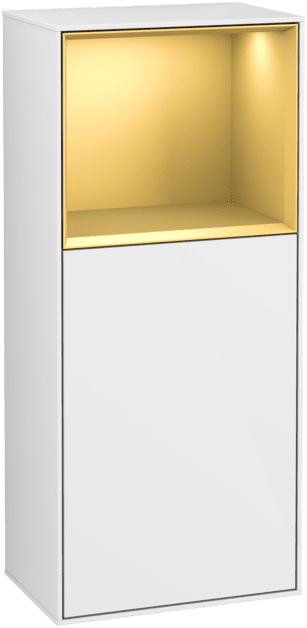Bild von VILLEROY BOCH Finion Seitenschrank, mit Beleuchtung, 1 Tür, 418 x 936 x 270 mm, Glossy White Lacquer / Gold Matt Lacquer #G500HFGF