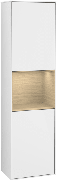 Bild von VILLEROY BOCH Finion Hochschrank, mit Beleuchtung, 2 Türen, 418 x 1516 x 270 mm, Glossy White Lacquer / Oak Veneer #G460PCGF