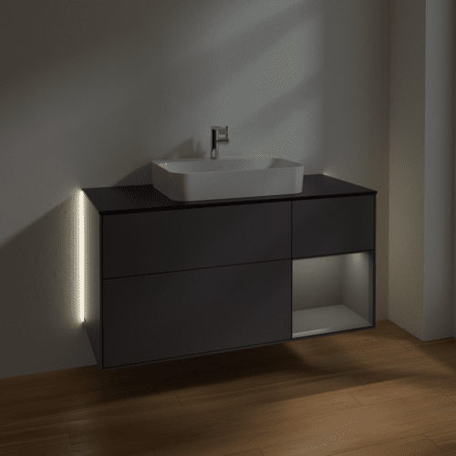 Bild von VILLEROY BOCH Finion Waschbeckenunterschrank, mit Beleuchtung, 3 Auszüge, 1200 x 603 x 501 mm, Anthracite Matt Lacquer / Anthracite Matt Lacquer / Glass Black Matt #G422GKGK