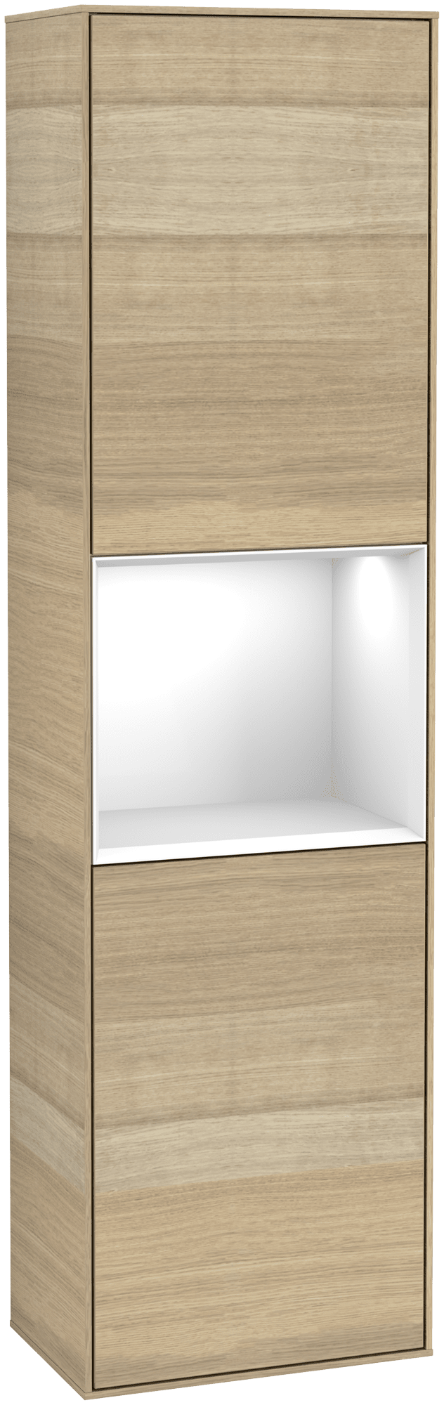 Bild von VILLEROY BOCH Finion Hochschrank, mit Beleuchtung, 2 Türen, 418 x 1516 x 270 mm, Oak Veneer / Glossy White Lacquer #G470GFPC