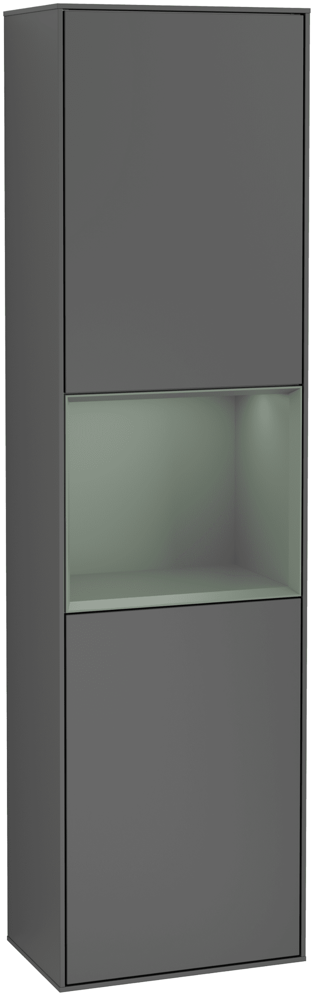 Bild von VILLEROY BOCH Finion Hochschrank, mit Beleuchtung, 2 Türen, 418 x 1516 x 270 mm, Anthracite Matt Lacquer / Olive Matt Lacquer #G470GMGK