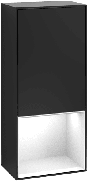 Bild von VILLEROY BOCH Finion Seitenschrank, mit Beleuchtung, 1 Tür, 418 x 936 x 270 mm, Black Matt Lacquer / Glossy White Lacquer #G540GFPD