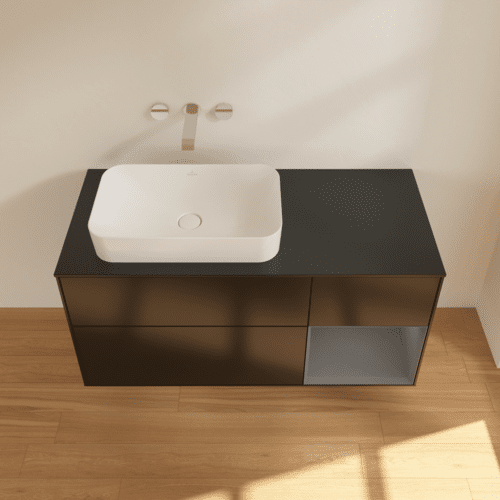 Bild von VILLEROY BOCH Finion Waschbeckenunterschrank, mit Beleuchtung, 3 Auszüge, 1200 x 603 x 501 mm, Black Matt Lacquer / Anthracite Matt Lacquer / Glass Black Matt #G692GKPD