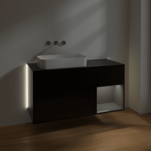 Bild von VILLEROY BOCH Finion Waschbeckenunterschrank, mit Beleuchtung, 3 Auszüge, 1200 x 603 x 501 mm, Black Matt Lacquer / Anthracite Matt Lacquer / Glass Black Matt #G692GKPD