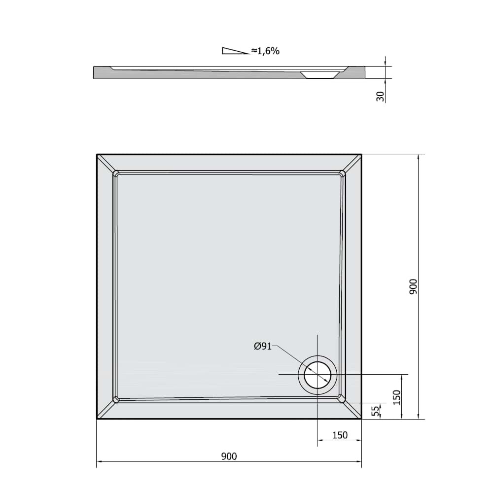 Зображення з  KREINER NAPOLI shower tray square 90cm, moulded marble KSVAIS90