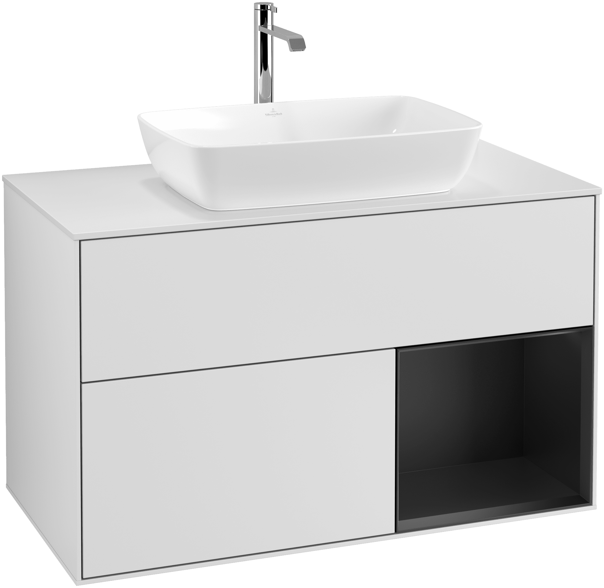 Obrázek VILLEROY BOCH Finion Vanity unit, with lighting, 2 pull-out compartments, 1000 x 603 x 501 mm, White Matt Lacquer / Black Matt Lacquer / Glass White Matt #G781PDMT