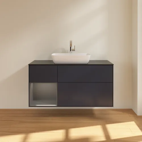 VILLEROY BOCH Finion Waschbeckenunterschrank, mit Beleuchtung, 3 Auszüge, 1200 x 603 x 501 mm, Midnight Blue Matt Lacquer / Anthracite Matt Lacquer / Glass Black Matt #G822GKHG, Bild 2