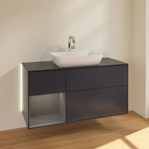 VILLEROY BOCH Finion Waschbeckenunterschrank, mit Beleuchtung, 3 Auszüge, 1200 x 603 x 501 mm, Midnight Blue Matt Lacquer / Anthracite Matt Lacquer / Glass Black Matt #G822GKHG, Bild 4