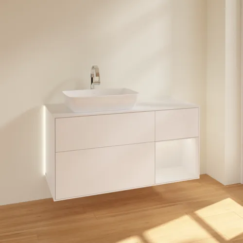 VILLEROY BOCH Finion Waschbeckenunterschrank, mit Beleuchtung, 3 Auszüge, 1200 x 603 x 501 mm, White Matt Lacquer / Glossy White Lacquer / Glass White Matt #G811GFMT, Bild 4