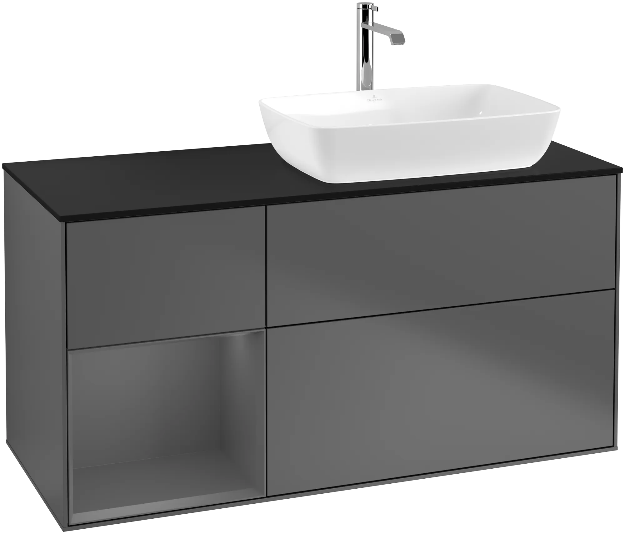 Picture of VILLEROY BOCH Finion Vanity unit, with lighting, 3 pull-out compartments, 1200 x 603 x 501 mm, Anthracite Matt Lacquer / Anthracite Matt Lacquer / Glass Black Matt #G802GKGK