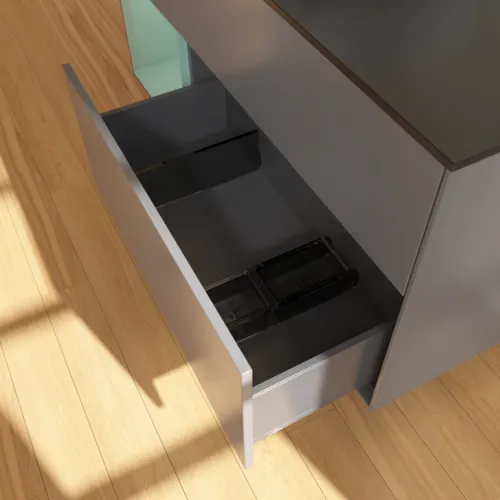 Bild von VILLEROY BOCH Finion Waschbeckenunterschrank, mit Beleuchtung, 3 Auszüge, 1200 x 603 x 501 mm, Anthracite Matt Lacquer / Olive Matt Lacquer / Glass Black Matt #G822GMGK