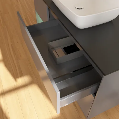 Bild von VILLEROY BOCH Finion Waschbeckenunterschrank, mit Beleuchtung, 3 Auszüge, 1200 x 603 x 501 mm, Anthracite Matt Lacquer / Olive Matt Lacquer / Glass Black Matt #G822GMGK