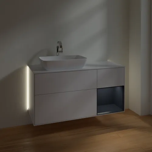Bild von VILLEROY BOCH Finion Waschbeckenunterschrank, mit Beleuchtung, 3 Auszüge, 1200 x 603 x 501 mm, Glossy White Lacquer / Midnight Blue Matt Lacquer / Glass White Matt #G811HGGF