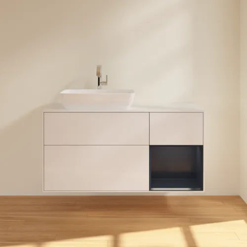 Bild von VILLEROY BOCH Finion Waschbeckenunterschrank, mit Beleuchtung, 3 Auszüge, 1200 x 603 x 501 mm, Glossy White Lacquer / Midnight Blue Matt Lacquer / Glass White Matt #G811HGGF