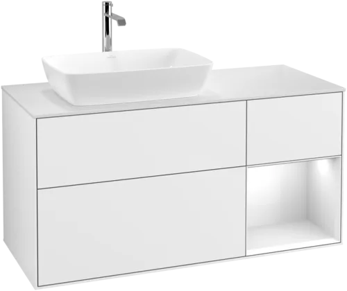 Picture of VILLEROY BOCH Finion Vanity unit, with lighting, 3 pull-out compartments, 1200 x 603 x 501 mm, Glossy White Lacquer / Glossy White Lacquer / Glass White Matt #G811GFGF