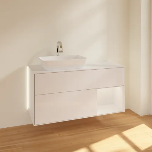Bild von VILLEROY BOCH Finion Waschbeckenunterschrank, mit Beleuchtung, 3 Auszüge, 1200 x 603 x 501 mm, Glossy White Lacquer / Glossy White Lacquer / Glass White Matt #G811GFGF