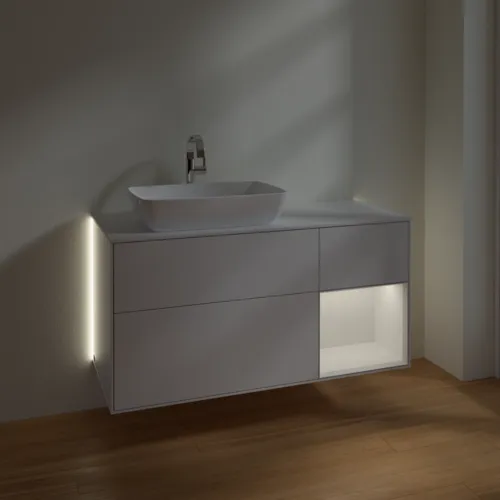 Bild von VILLEROY BOCH Finion Waschbeckenunterschrank, mit Beleuchtung, 3 Auszüge, 1200 x 603 x 501 mm, Glossy White Lacquer / Glossy White Lacquer / Glass White Matt #G811GFGF