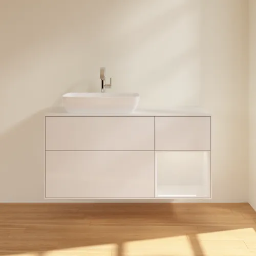 Bild von VILLEROY BOCH Finion Waschbeckenunterschrank, mit Beleuchtung, 3 Auszüge, 1200 x 603 x 501 mm, Glossy White Lacquer / Glossy White Lacquer / Glass White Matt #G811GFGF