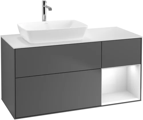 Obrázek VILLEROY BOCH Finion Vanity unit, with lighting, 3 pull-out compartments, 1200 x 603 x 501 mm, Anthracite Matt Lacquer / Glossy White Lacquer / Glass White Matt #G811GFGK