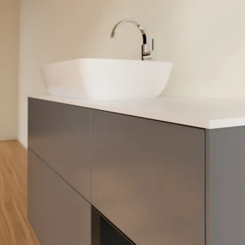 Bild von VILLEROY BOCH Finion Waschbeckenunterschrank, mit Beleuchtung, 3 Auszüge, 1200 x 603 x 501 mm, Anthracite Matt Lacquer / Black Matt Lacquer / Glass White Matt #G811PDGK