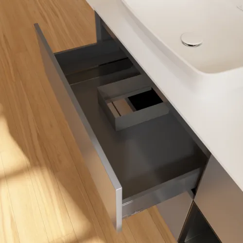 Bild von VILLEROY BOCH Finion Waschbeckenunterschrank, mit Beleuchtung, 3 Auszüge, 1200 x 603 x 501 mm, Anthracite Matt Lacquer / Black Matt Lacquer / Glass White Matt #G811PDGK