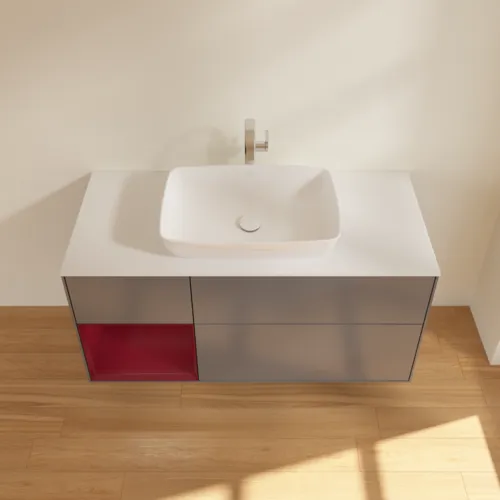 Bild von VILLEROY BOCH Finion Waschbeckenunterschrank, mit Beleuchtung, 3 Auszüge, 1200 x 603 x 501 mm, Anthracite Matt Lacquer / Peony Matt Lacquer / Glass White Matt #G821HBGK