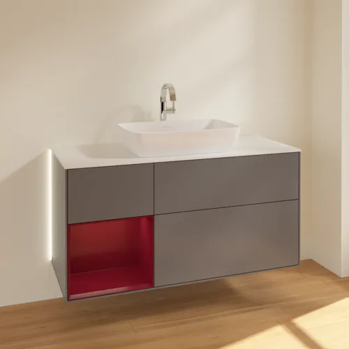 Bild von VILLEROY BOCH Finion Waschbeckenunterschrank, mit Beleuchtung, 3 Auszüge, 1200 x 603 x 501 mm, Anthracite Matt Lacquer / Peony Matt Lacquer / Glass White Matt #G821HBGK