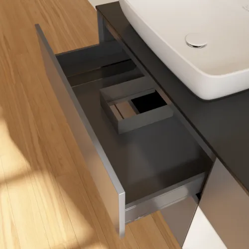 Obrázek VILLEROY BOCH Finion Vanity unit, with lighting, 3 pull-out compartments, 1200 x 603 x 501 mm, Anthracite Matt Lacquer / Glossy White Lacquer / Glass Black Matt #G812GFGK