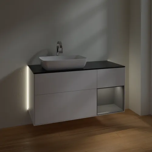 Bild von VILLEROY BOCH Finion Waschbeckenunterschrank, mit Beleuchtung, 3 Auszüge, 1200 x 603 x 501 mm, White Matt Lacquer / Anthracite Matt Lacquer / Glass Black Matt #G812GKMT